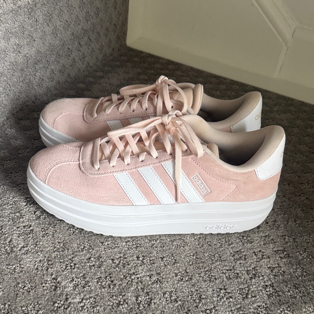 Adidas Women's Blush Pink and White Sneakers